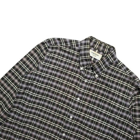 Thom Browne (4/L) Plaid L/S Button up Shirt - Purple/Grey USA Essential - Picture 2 of 6